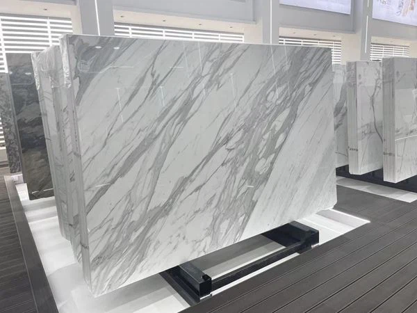 calacatta white marble floor bedroom