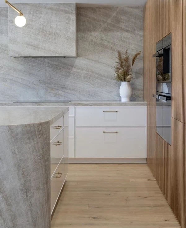 Taj Mahal Polished Quartzite kithcen wall